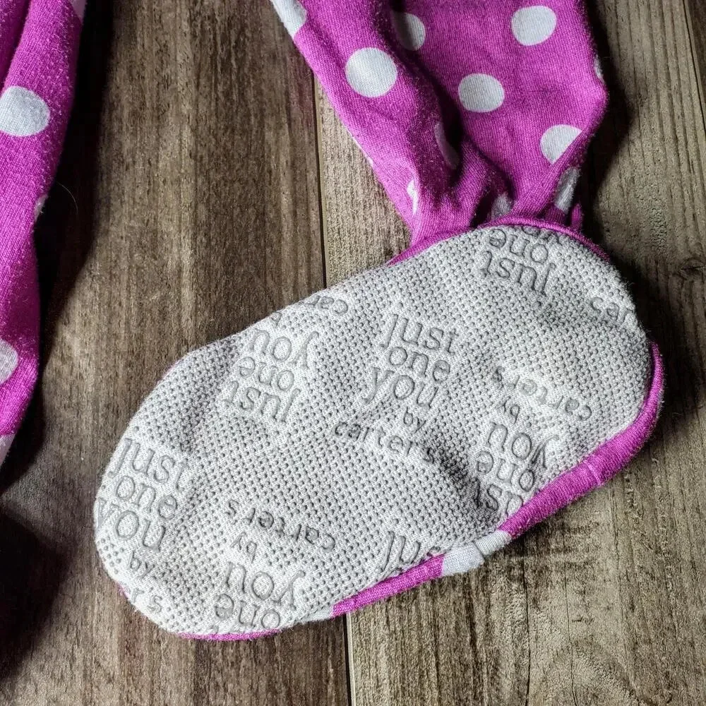 Carter's Toddler Girl Size 2T Purple Polka Dot Cat Footed Fleece Pajamas PJs EUC